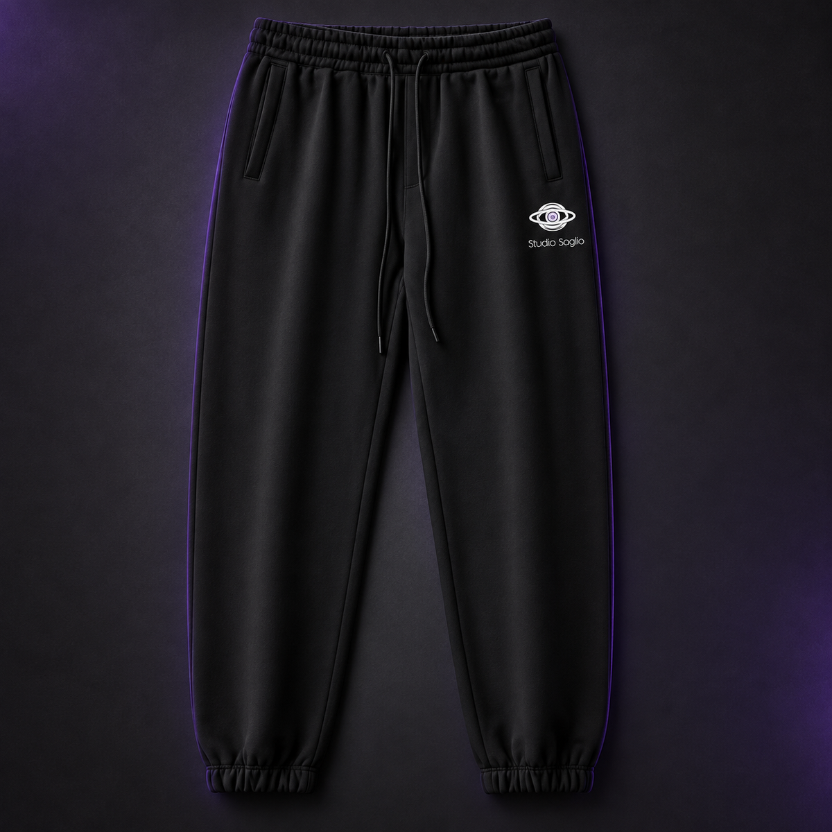 Jogging noir STUDIO SAGLIO en coton, vue rapprochée